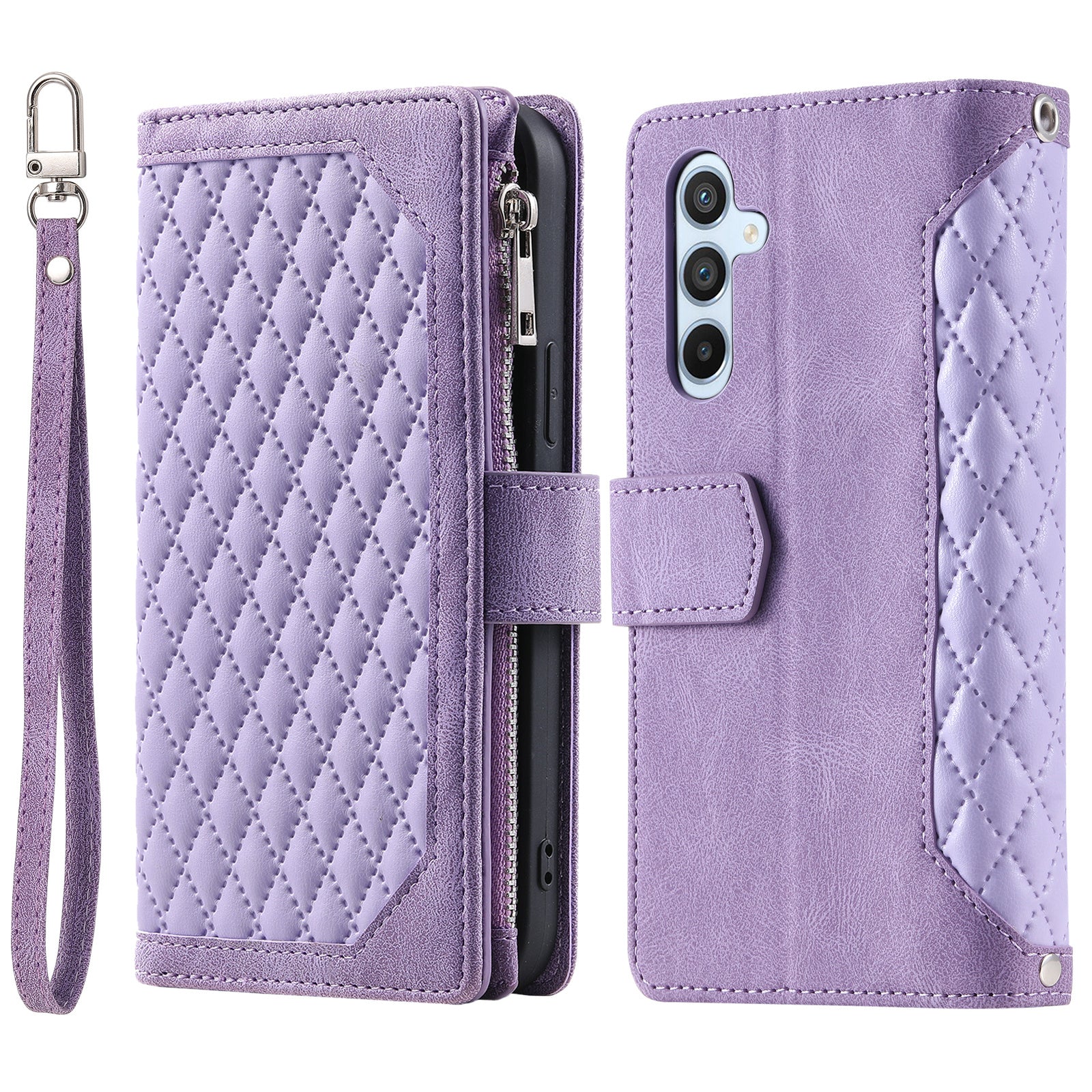 For Samsung Galaxy S23 FE PU Leather Phone Case Shell Rhombus Texture Zipper Pocket Wallet Stand Cover For Samsung Galaxy S23 FE PU Leather Phone Case Shell Rhombus Texture Zipper Pocket Wallet Stand Cover